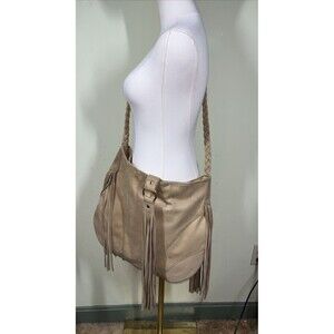 Rampage Bags Tan Fringe Hobo Crossbody Bohemian Hippie Braided Strap READ